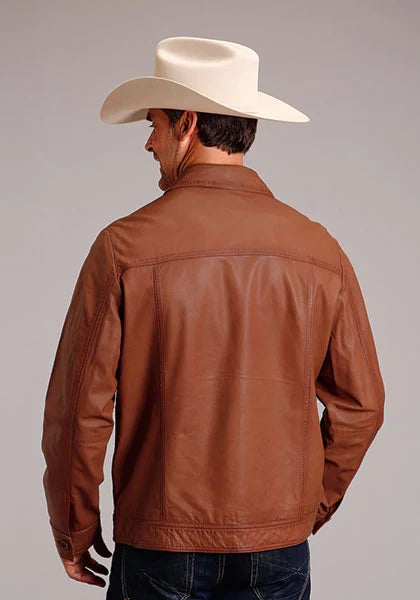 Chaqueta de cuero para hombre Stetson Novelty de piel lisa (marrón)