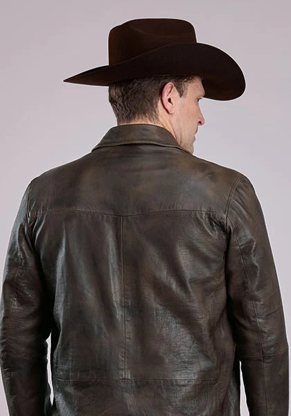 Chaqueta de cuero Stetson Novelty sólida con botones (marrón) - para hombre