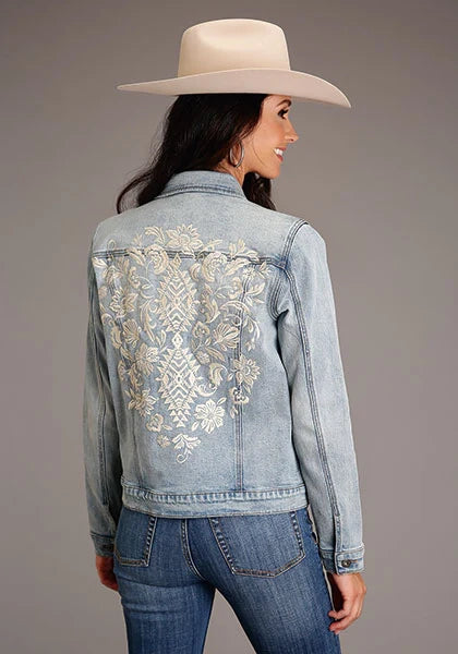 Chaqueta vaquera Stetson con bordado floral en la espalda (lavado claro) - Mujer
