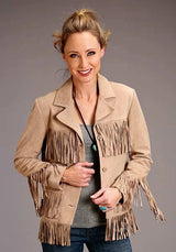 Chaqueta de gamuza Stetson con flecos y botones frontales (caqui) para mujer