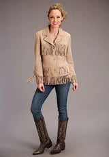 Chaqueta de gamuza Stetson con flecos y botones frontales (caqui) para mujer