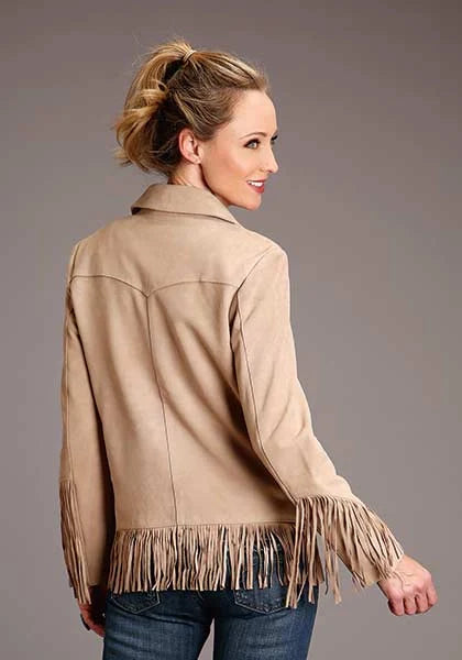 Chaqueta de gamuza Stetson con flecos y botones frontales (caqui) para mujer