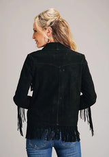 Chaqueta Stetson con flecos y botones delanteros (Negro) - Chaqueta de mujer de ante de cordero