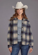 Camisa chaqueta Stetson a cuadros con hombros caídos (azul) - Mujer