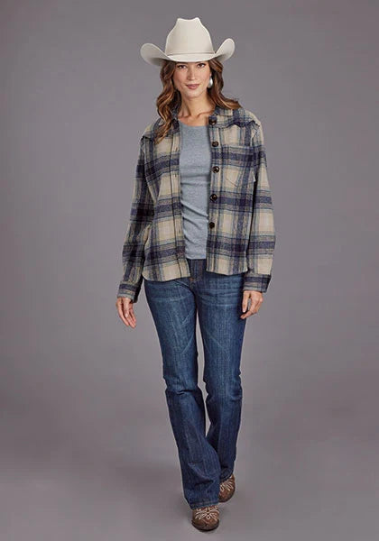 Camisa chaqueta Stetson a cuadros con hombros caídos (azul) - Mujer