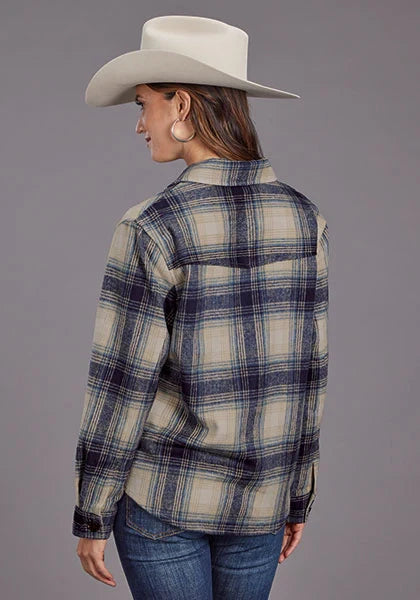 Camisa chaqueta Stetson a cuadros con hombros caídos (azul) - Mujer
