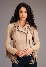 Chaqueta de motociclista de ante con flecos Stetson (Tan) - Chaqueta de moto de ante para mujer