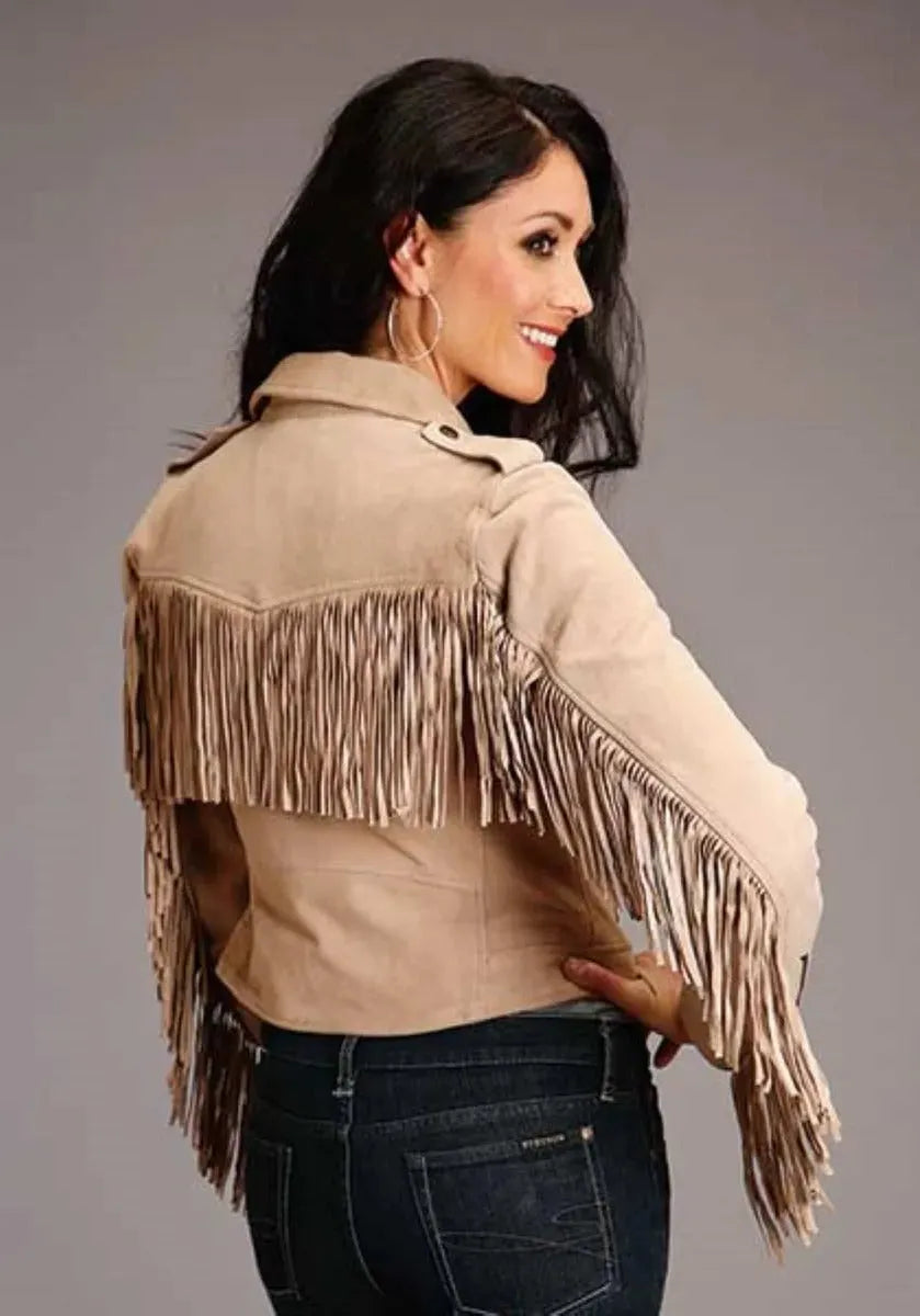Chaqueta de motociclista de ante con flecos Stetson (Tan) - Chaqueta de moto de ante para mujer