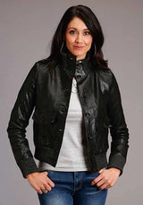 Chaqueta de piel de cordero Stetson Novelty lisa con botones (negra) - Para mujer
