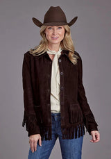 Chaqueta de cuero de gamuza con flecos y botones Stetson (Marrón) - Para mujer
