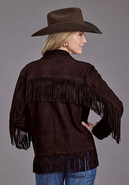 Chaqueta de cuero de gamuza con flecos y botones Stetson (Marrón) - Para mujer