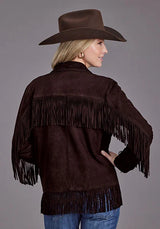 Chaqueta de cuero de gamuza con flecos y botones Stetson (Marrón) - Para mujer