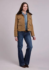 Chaqueta de cuero de gamuza Stetson Cropped con botones frontales (Chestnut) - Para mujer