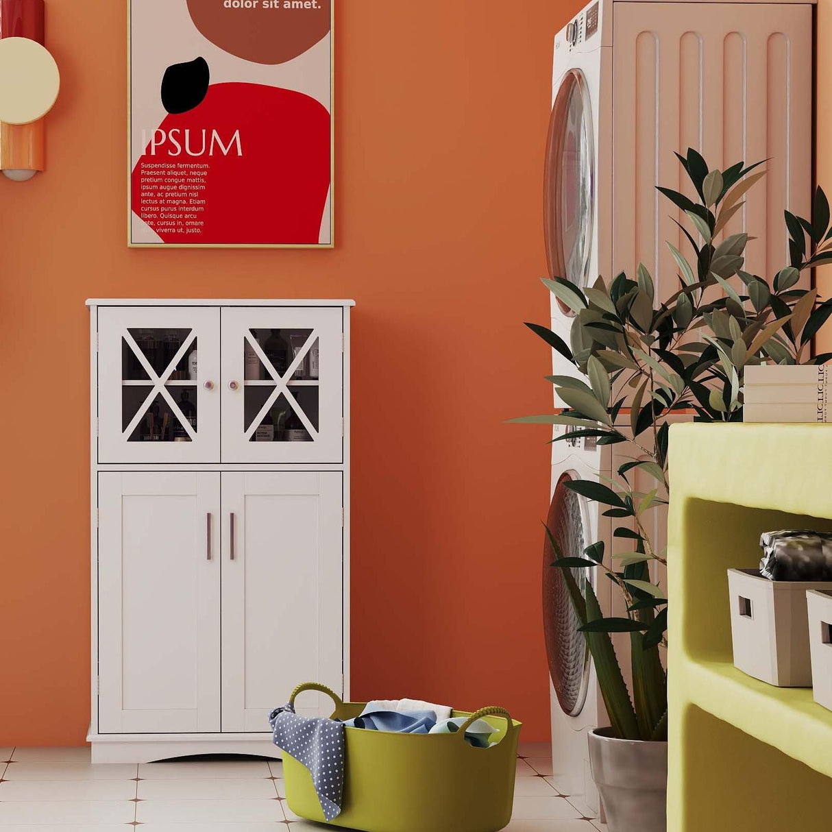 Juego de baño moderno de 5 piezas: mueble sobre inodoro + bidé inteligente + lavabo ovalado + mueble de suelo + secadora de ropa