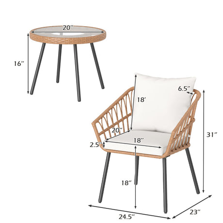 Juego de bistro de 3 piezas para patio con estructura de metal de alta resistencia - Beige