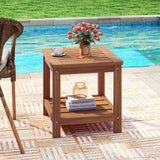 Mesa Auxiliar Exterior de 2 Niveles con Estante de Almacenamiento para Patio