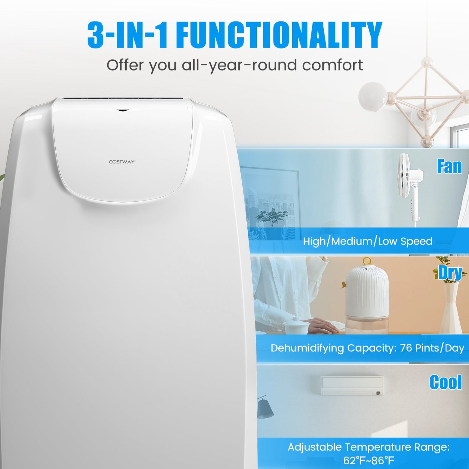 Aire acondicionado portátil de manguera doble de 12000 BTU con control remoto - Blanco