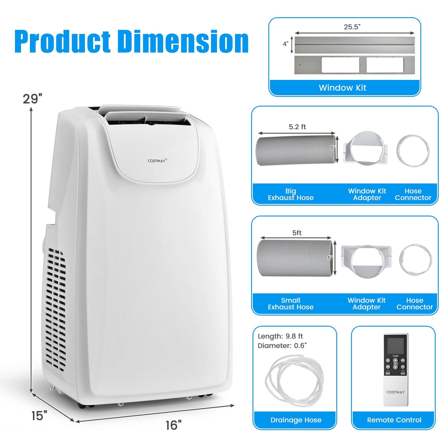 Aire acondicionado portátil de manguera doble de 12000 BTU con control remoto - Blanco