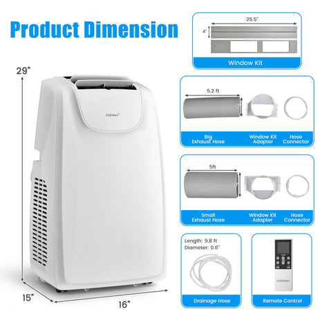 Aire acondicionado portátil de manguera doble de 12000 BTU con control remoto - Blanco