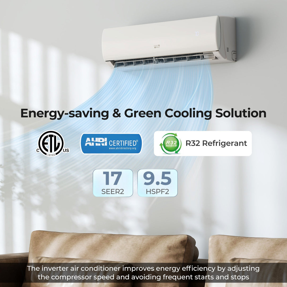 Sistema de Aire Acondicionado y Calefacción Mini Split 11500 BTU 115V con Bomba de Calor y Wifi