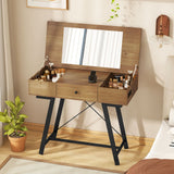 Tocador con espejo elevable, mesa de maquillaje, estilo rústico-marrón