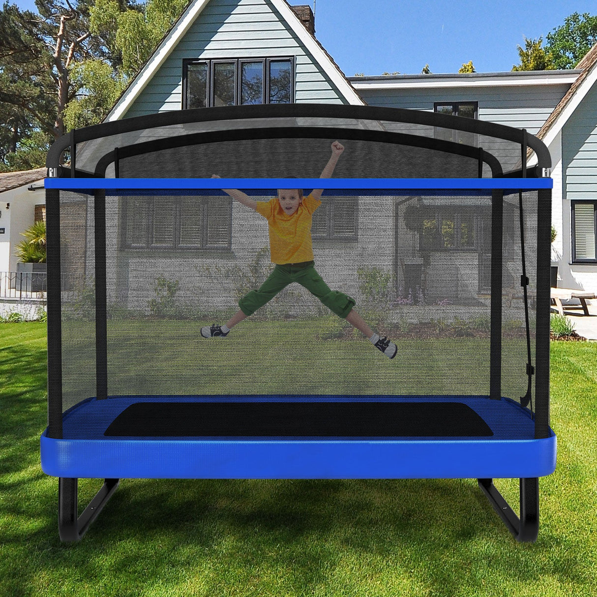 Trampolín Infantil de 6 pies con Columpio y Barra Horizontal, Pequeño Trampolín Rectangular