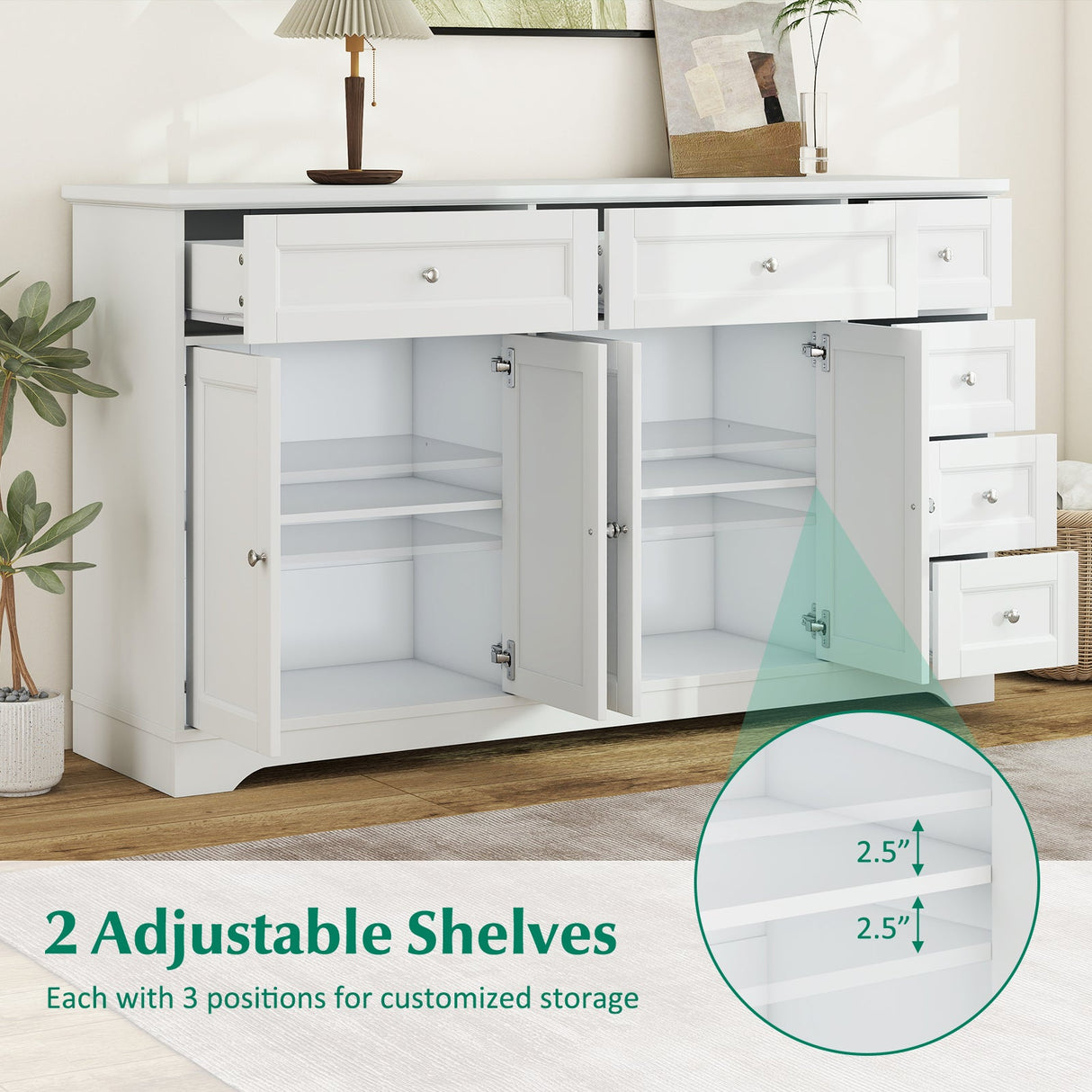 Aparador de bufé de 59" con barra de café moderna y mesa consola - Blanco