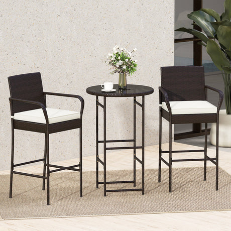 Set de bar de exterior de 3 piezas con 2 cojines para porche y patio - Blanco