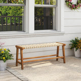 Banco de patio de madera de teca de 47 pulgadas de largo con asiento de mimbre y patas de madera maciza - Natural
