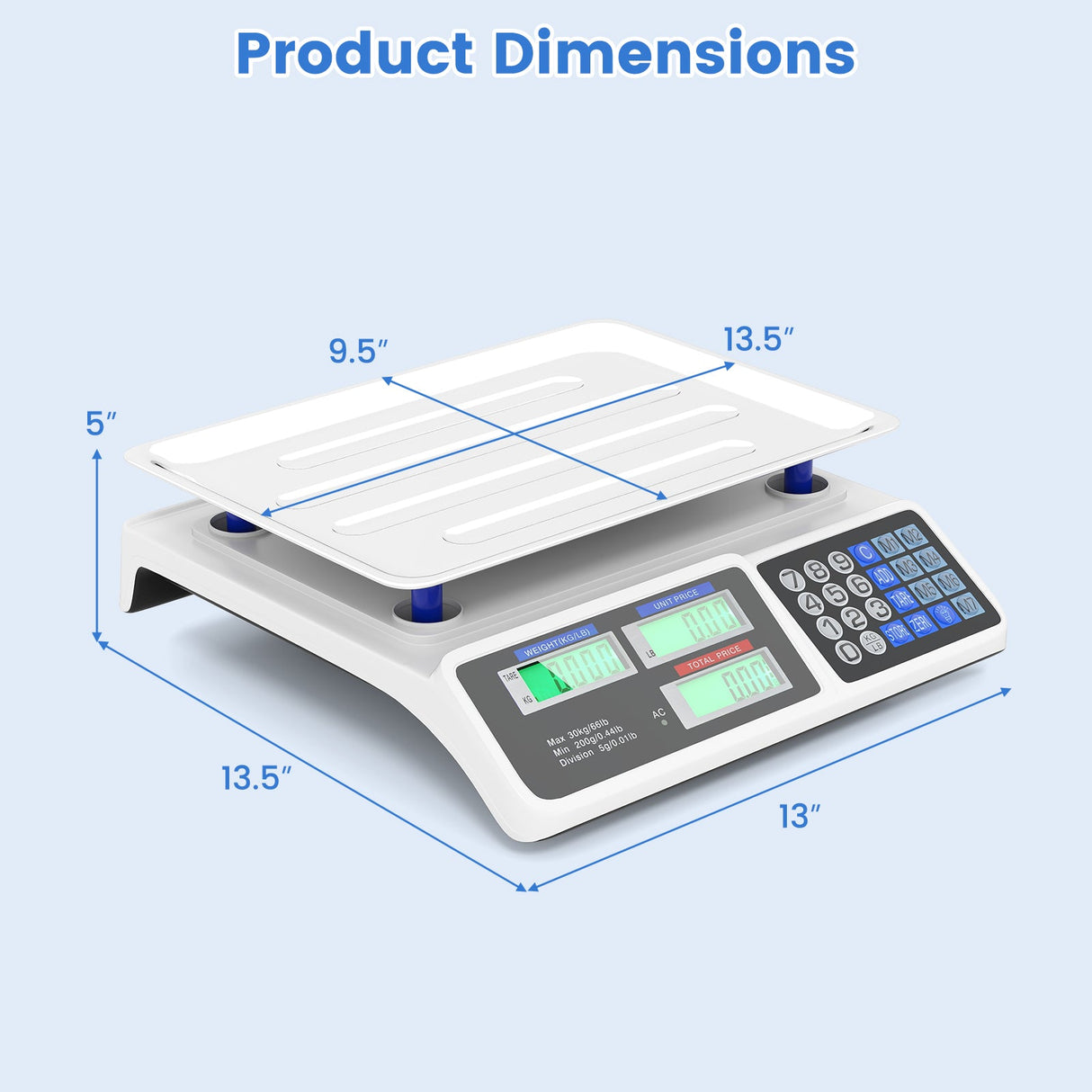 66lb Price Computing Scale Commercial Food Scale with Dual LCD Displays