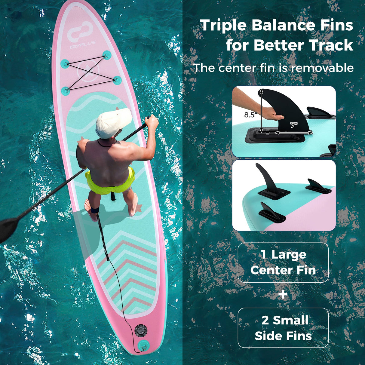 Tabla de paddle surf inflable de 10 pies con 3 aletas y remo ajustable-S