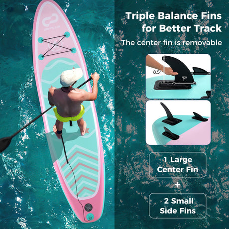 Tabla de paddle surf inflable de 10 pies con 3 aletas y remo ajustable-S