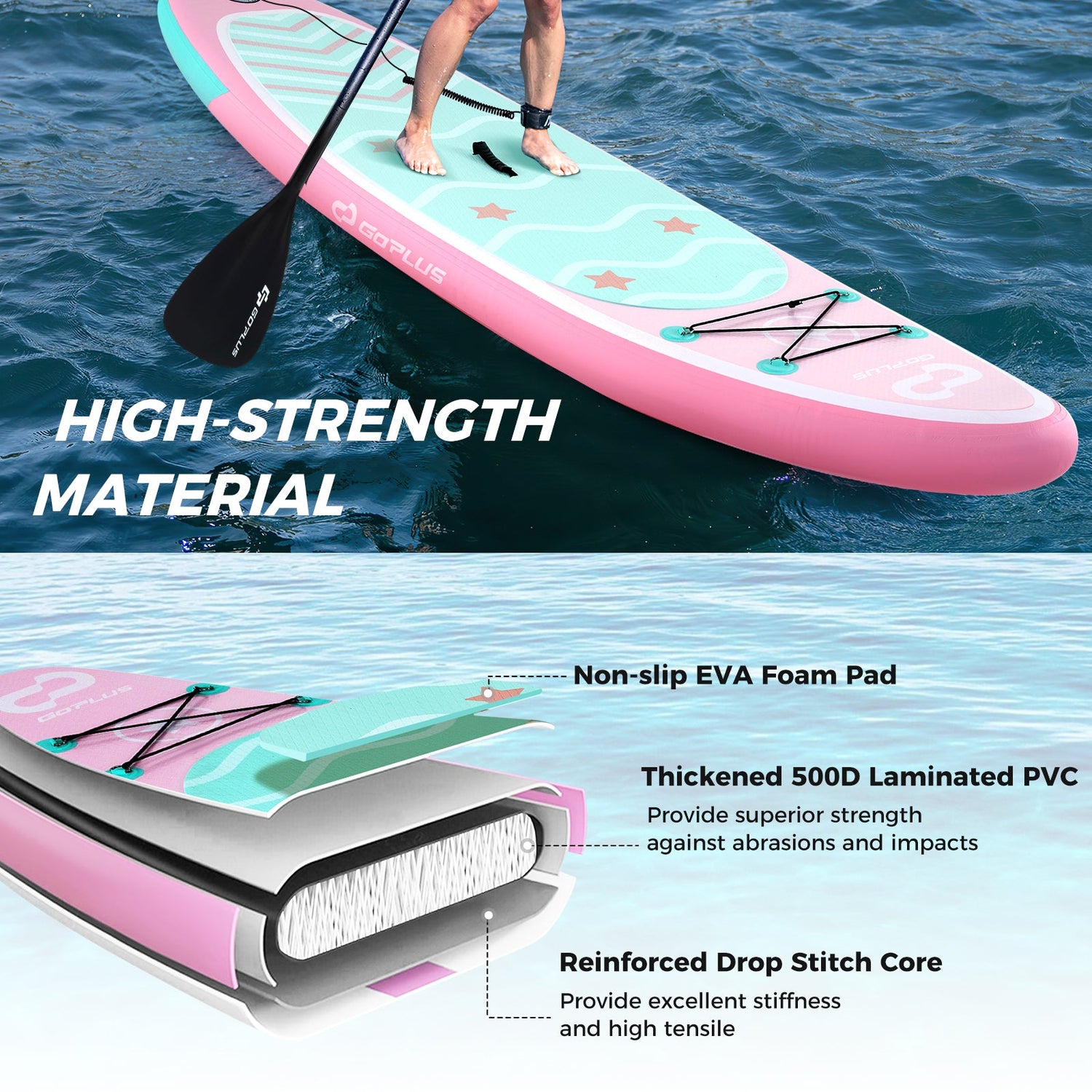 Tabla de paddle surf inflable de 10 pies con 3 aletas y remo ajustable-S