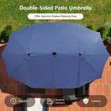 Juego de comedor de patio de 11 piezas con sombrilla LED para patio con base y cojines de asiento (azul marino)