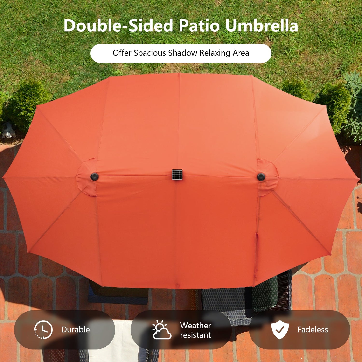 Juego de comedor de patio de 11 piezas con sombrilla LED para patio con base y cojines de asiento (azul marino)