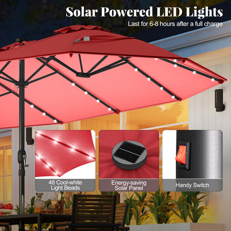 Juego de comedor para patio de 11 piezas con sombrilla de patio LED con base y cojines de asiento (beige)