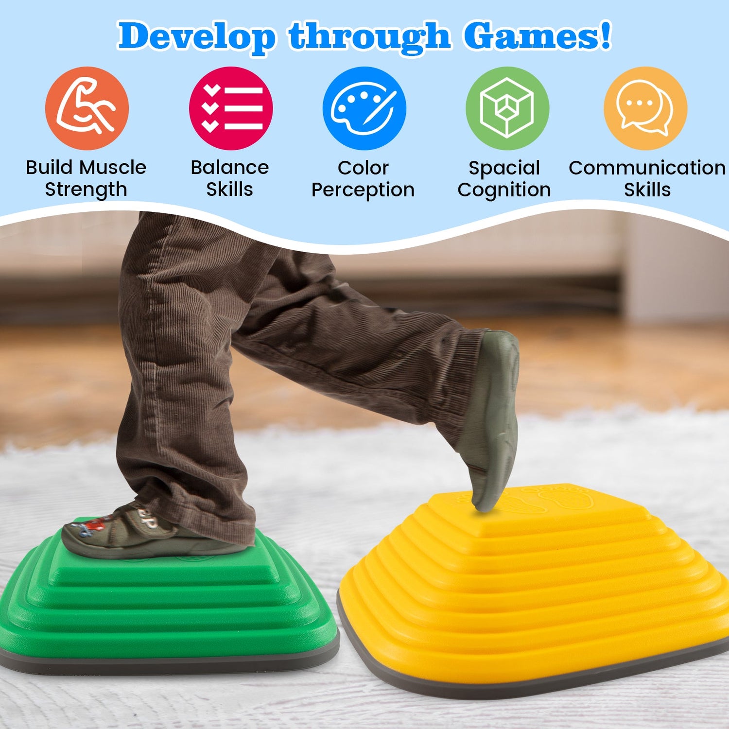 11 Pieces Kids Stepping Stone Square Stackable Indoor Outdoor-Multicolor