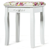 Taburete tocador de madera, asiento de piano acolchado con cojín de rosas