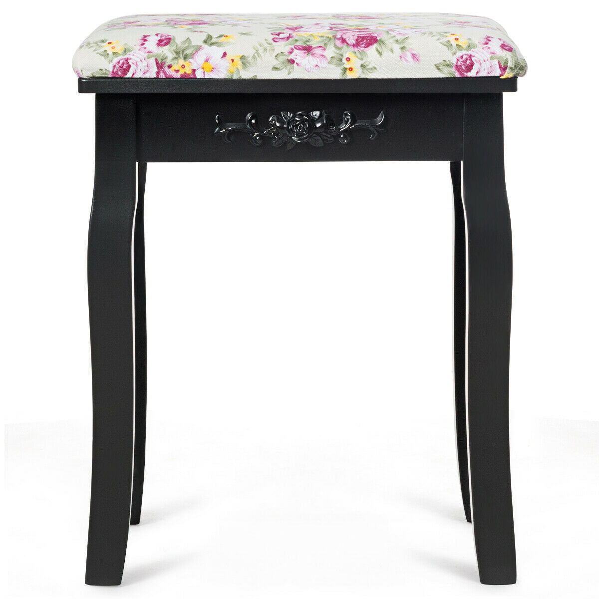Taburete tocador de madera, asiento de piano acolchado con cojín de rosas