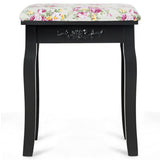 Taburete tocador de madera, asiento de piano acolchado con cojín de rosas