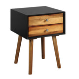 Wooden Nightstand Mid-Century End Side Table with 2 Storage Drawers