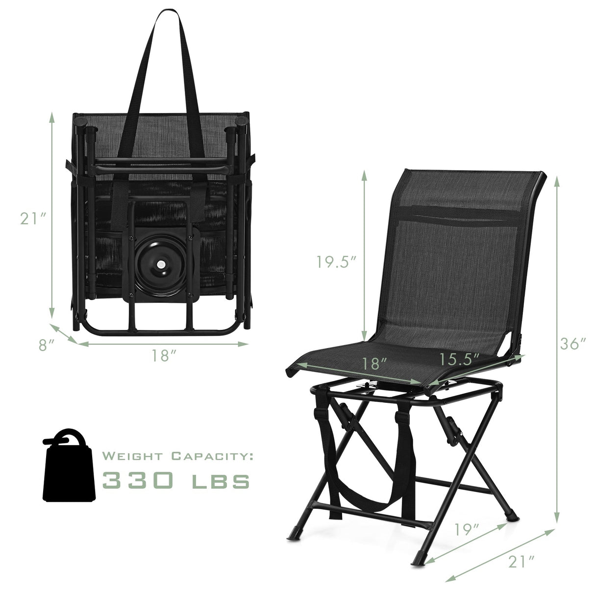 Sillón giratorio plegable para exteriores, para todo tipo de clima, con marco de hierro