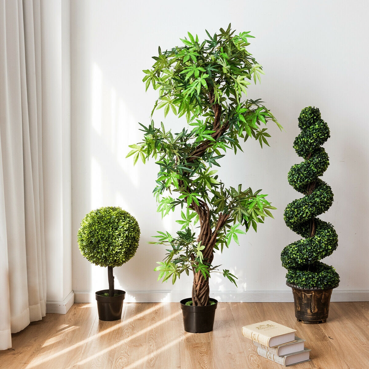Juego de 2 árboles espirales de boj artificial de 4 pies para decoración