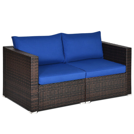 Juego de sofá seccional de mimbre de 2 piezas para patio - Beige