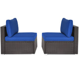 2 Pieces Patio Rattan Armless Sofa Set with 2 Cushions and 2 Pillows
