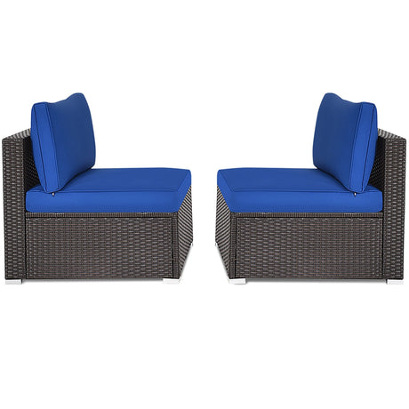 Juego de sofá de ratán para patio de 2 piezas sin reposabrazos con 2 cojines y 2 almohadas