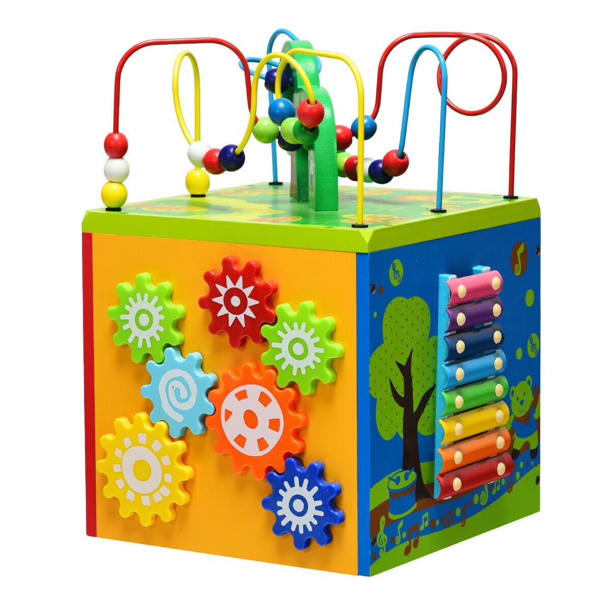 Cubo de actividades de madera 5 en 1