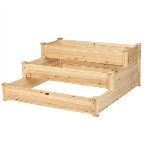 Cama de jardín elevada de madera de 3 niveles