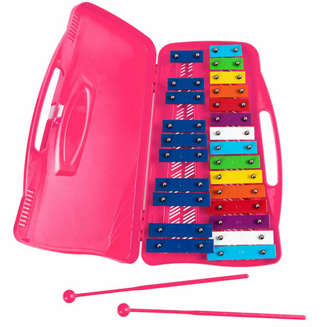 Glockenspiel de 25 notas para niños, xilófono cromático de metal - Rosa