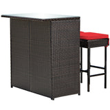 Juego de comedor de 3 piezas para patio de mimbre de ratán con mesa y taburetes - Turquesa